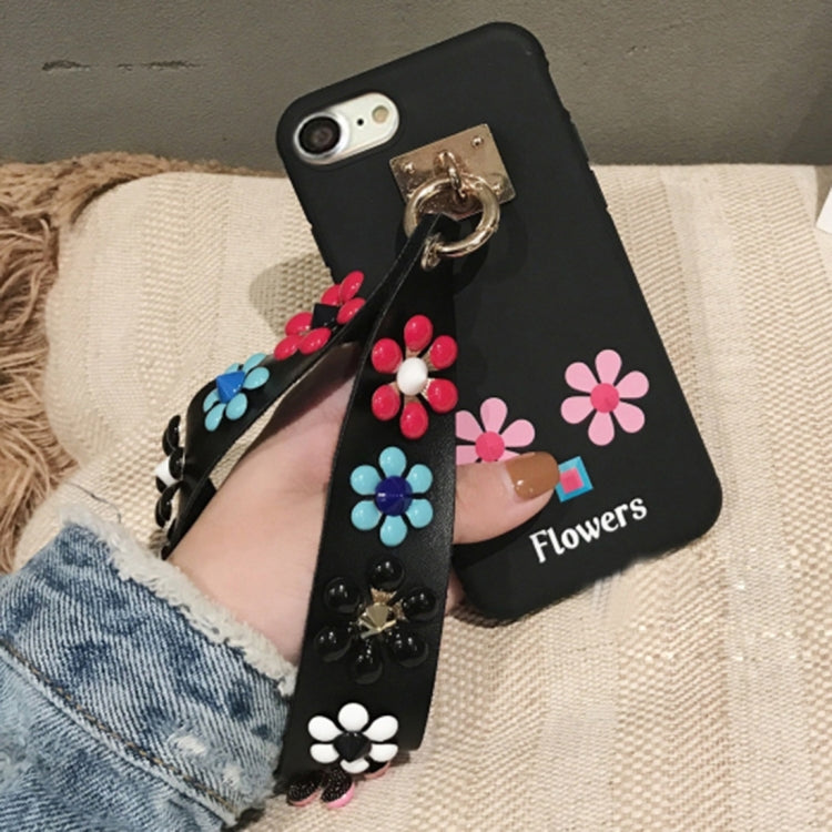 For iPhone 6 Plus & 6s Plus Rivet  Flower Pattern Silicone Full Coverage Soft Protective Back Cover Case with Wrist Band