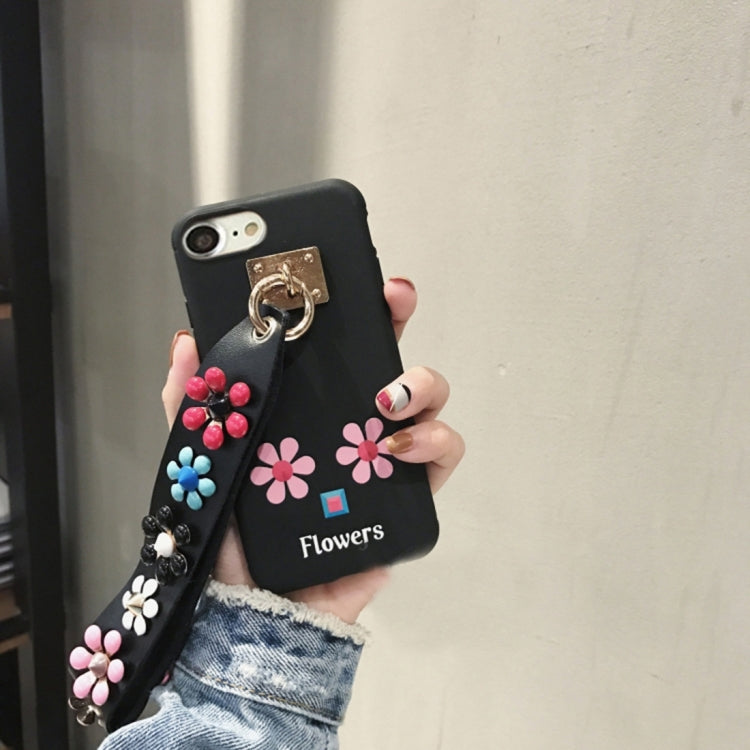 For iPhone 6 Plus & 6s Plus Rivet  Flower Pattern Silicone Full Coverage Soft Protective Back Cover Case with Wrist Band