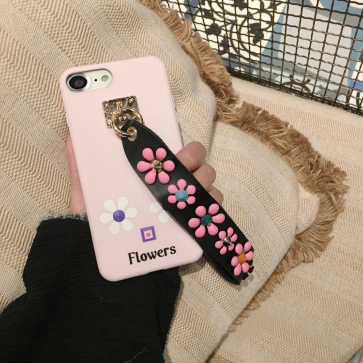 For iPhone 6 Plus & 6s Plus Rivet  Flower Pattern Silicone Full Coverage Soft Protective Back Cover Case with Wrist Band