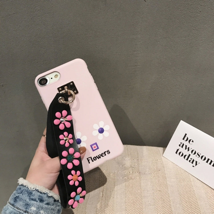 For iPhone 6 Plus & 6s Plus Rivet  Flower Pattern Silicone Full Coverage Soft Protective Back Cover Case with Wrist Band