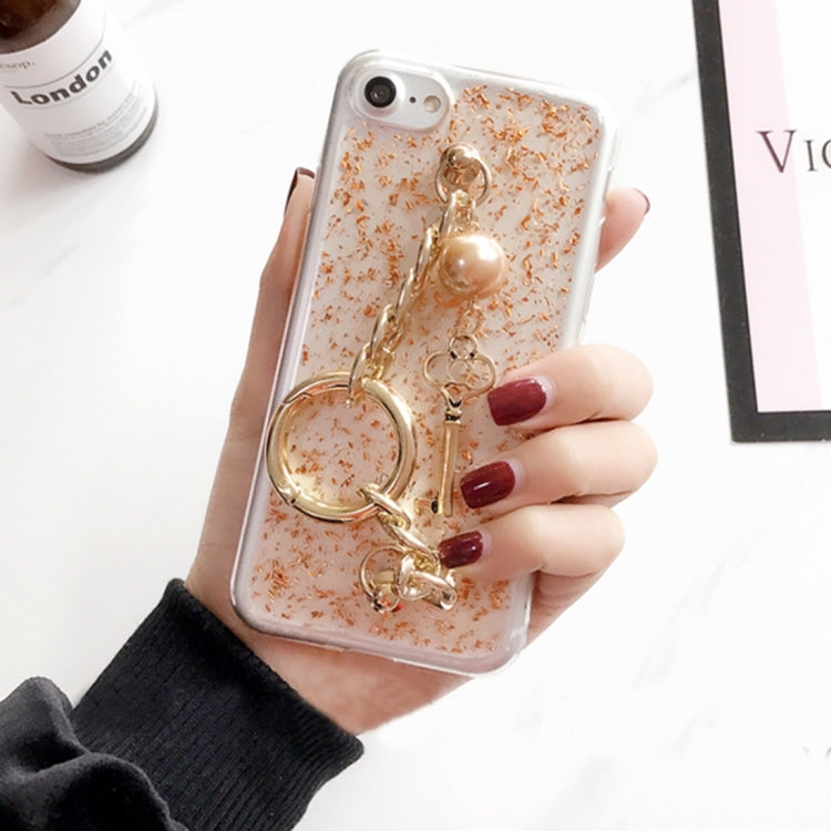 For iPhone 6 Plus & 6s Plus Scattered Platinum Glitter Powder Soft TPU Protective Back Cover Case with Ring Pandent