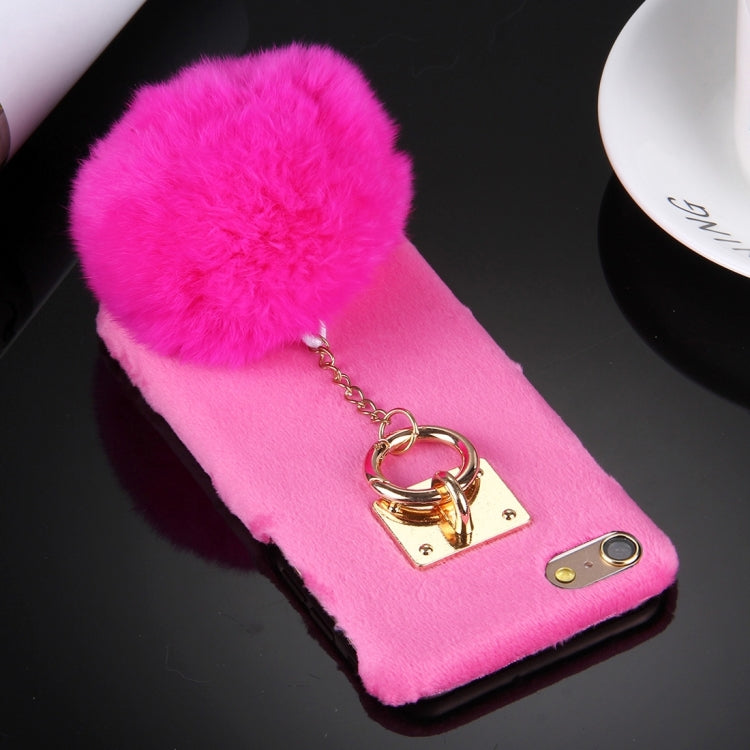 For iPhone 6 Plus & 6s Plus Plush Cloth Cover PC Protective Case with Furry Ball Chain Pendant
