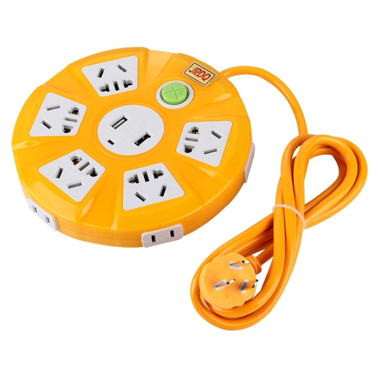 Circular Multi Plug Universal 10 Outlets + 2 USB Ports Smart USB 250V AC Power Socket, AU Plug(Yellow)