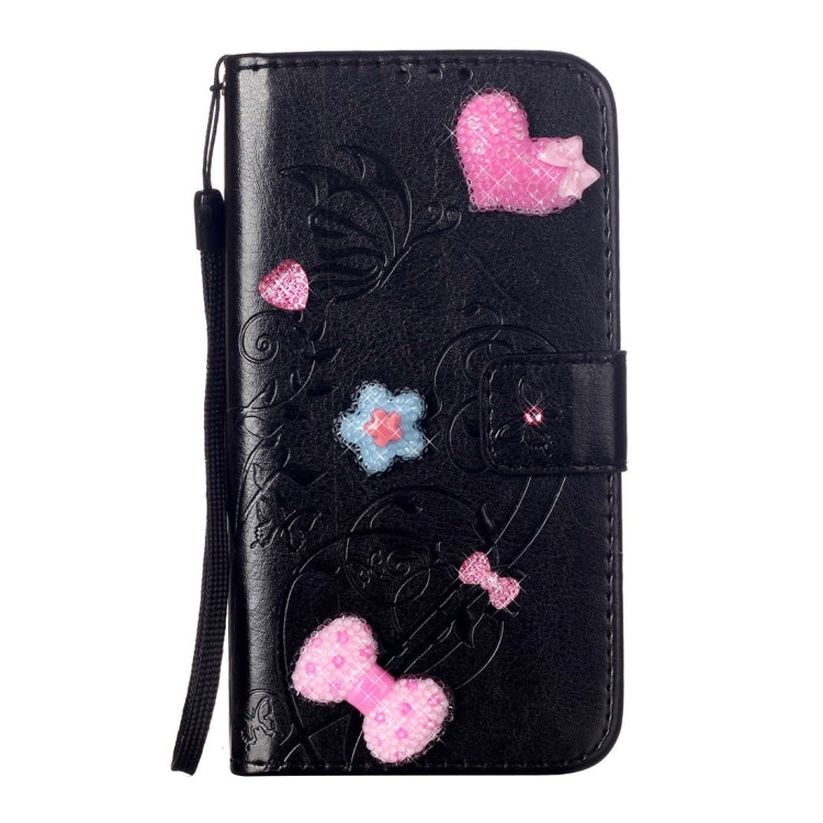 For iPhone 6 Plus & 6s Plus Heart Diamond Encrusted Flowers Embossing Horizontal Flip Leather Case with Holder & Card Slots & Wallet & Lanyard