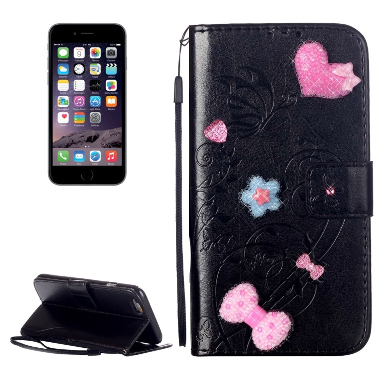 For iPhone 6 Plus & 6s Plus Heart Diamond Encrusted Flowers Embossing Horizontal Flip Leather Case with Holder & Card Slots & Wallet & Lanyard