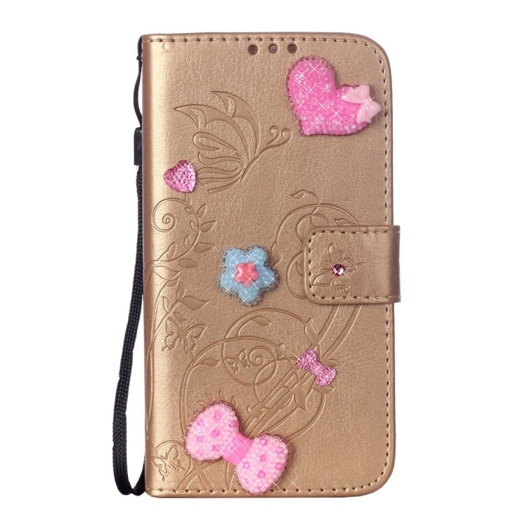 For iPhone 6 Plus & 6s Plus Heart Diamond Encrusted Flowers Embossing Horizontal Flip Leather Case with Holder & Card Slots & Wallet & Lanyard