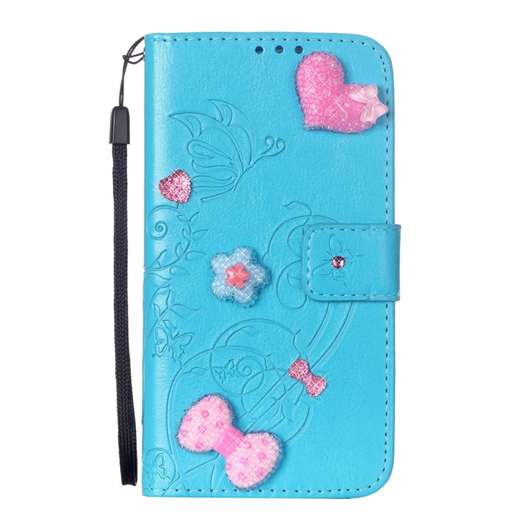 For iPhone 6 Plus & 6s Plus Heart Diamond Encrusted Flowers Embossing Horizontal Flip Leather Case with Holder & Card Slots & Wallet & Lanyard