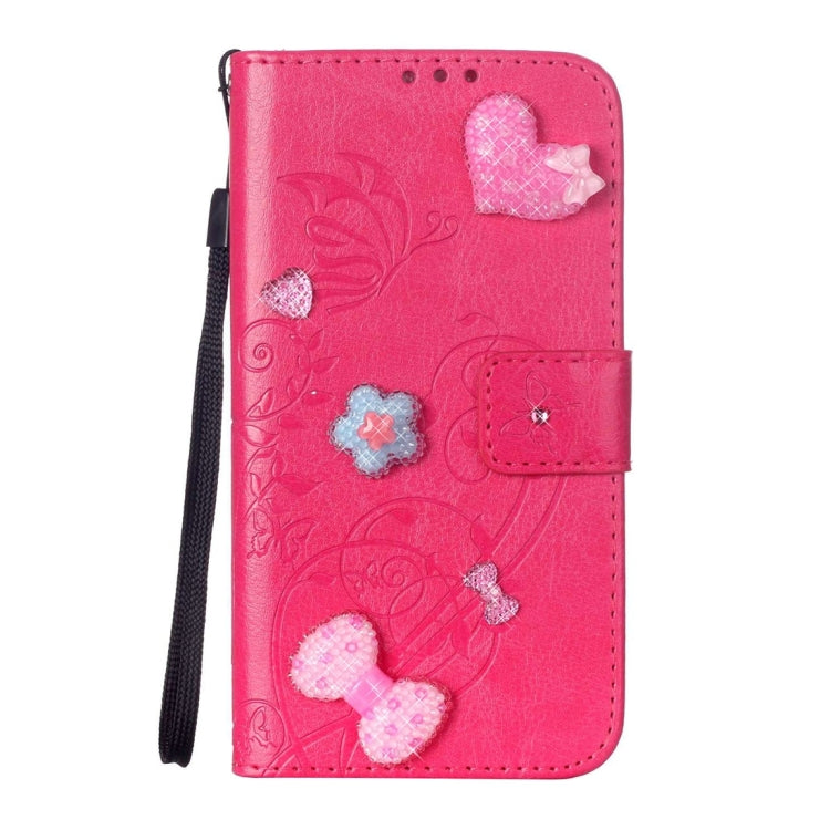 For iPhone 6 Plus & 6s Plus Heart Diamond Encrusted Flowers Embossing Horizontal Flip Leather Case with Holder & Card Slots & Wallet & Lanyard