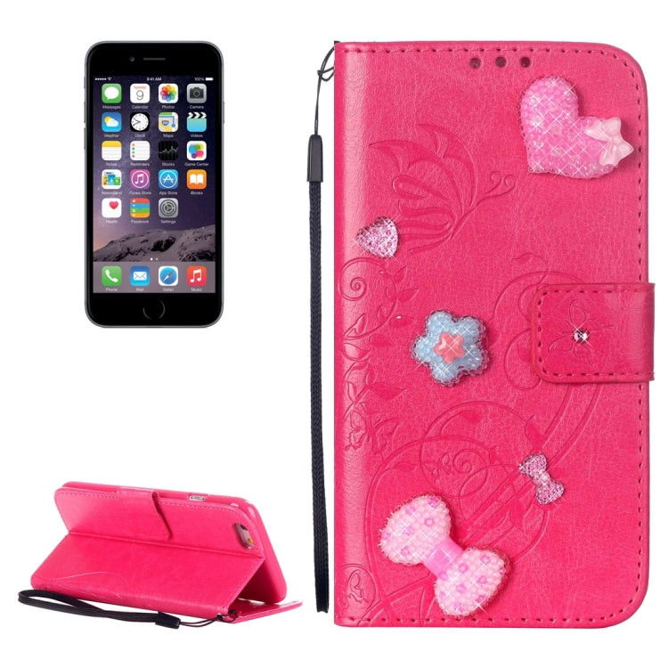 For iPhone 6 Plus & 6s Plus Heart Diamond Encrusted Flowers Embossing Horizontal Flip Leather Case with Holder & Card Slots & Wallet & Lanyard