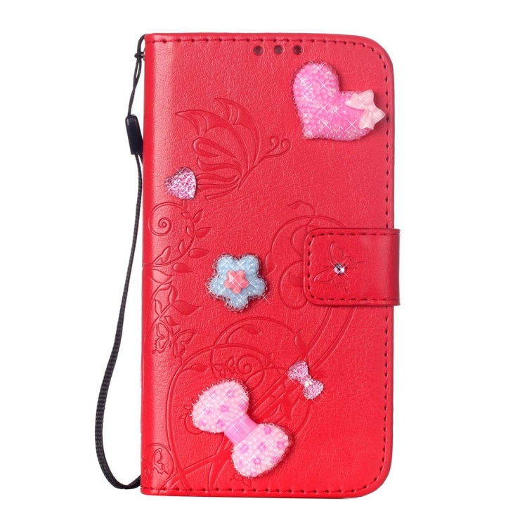 For iPhone 6 Plus & 6s Plus Heart Diamond Encrusted Flowers Embossing Horizontal Flip Leather Case with Holder & Card Slots & Wallet & Lanyard