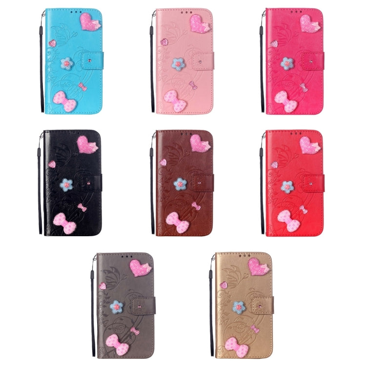For iPhone 6 Plus & 6s Plus Heart Diamond Encrusted Flowers Embossing Horizontal Flip Leather Case with Holder & Card Slots & Wallet & Lanyard