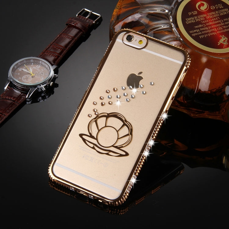 For iPhone 6 Plus & 6s Plus Diamond Encrusted Pearl And Shell Pattern Electroplating Frame TPU Protective Case(Gold)