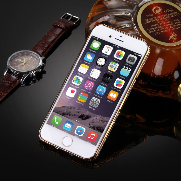 For iPhone 6 Plus & 6s Plus Diamond Encrusted Pearl And Shell Pattern Electroplating Frame TPU Protective Case(Gold)