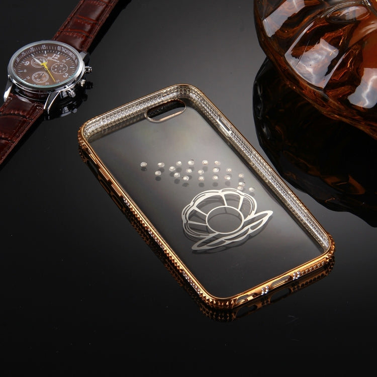 For iPhone 6 Plus & 6s Plus Diamond Encrusted Pearl And Shell Pattern Electroplating Frame TPU Protective Case(Gold)