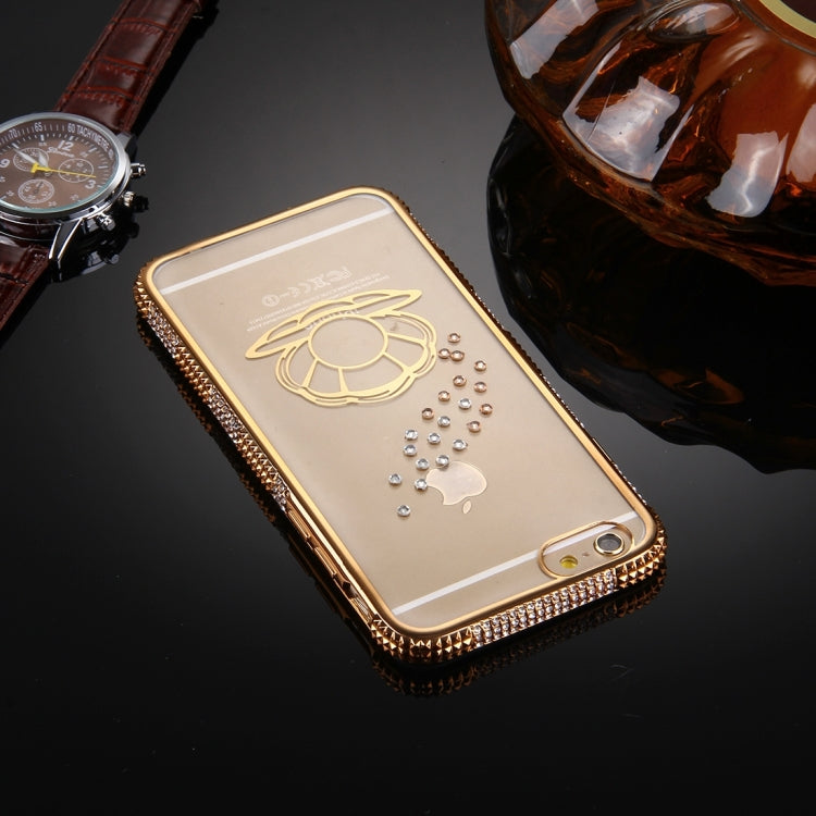 For iPhone 6 Plus & 6s Plus Diamond Encrusted Pearl And Shell Pattern Electroplating Frame TPU Protective Case(Gold)