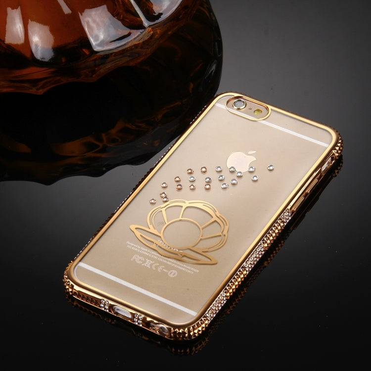 For iPhone 6 Plus & 6s Plus Diamond Encrusted Pearl And Shell Pattern Electroplating Frame TPU Protective Case(Gold)