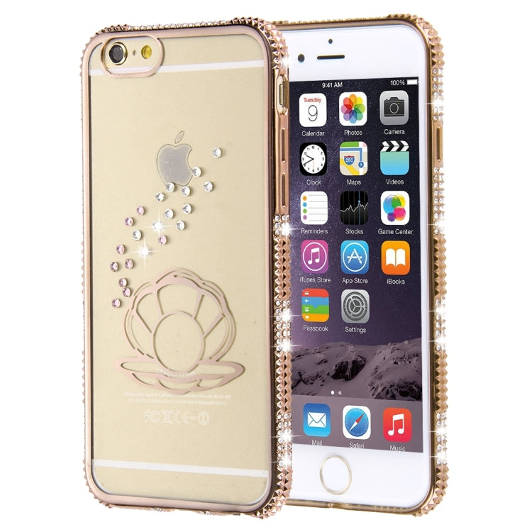 For iPhone 6 Plus & 6s Plus Diamond Encrusted Pearl And Shell Pattern Electroplating Frame TPU Protective Case(Gold)