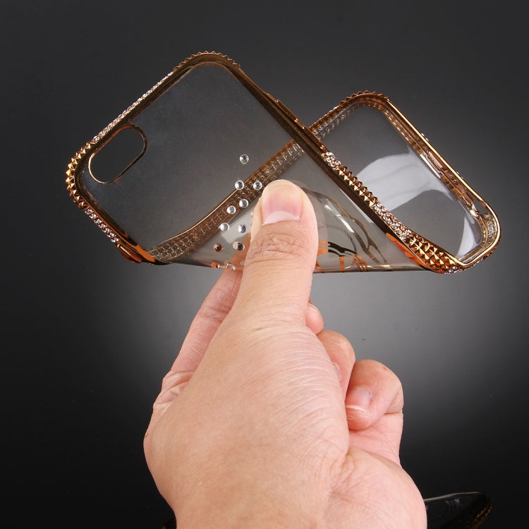 For iPhone 6 Plus & 6s Plus Diamond Encrusted Pearl And Shell Pattern Electroplating Frame TPU Protective Case(Gold)