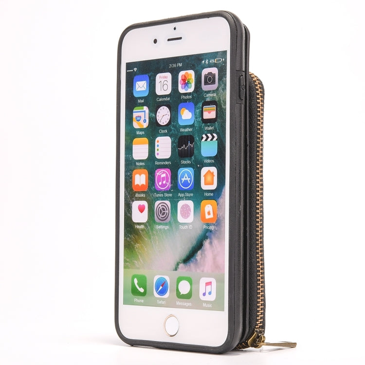 For iPhone 6 Plus & 6s Plus Removable Rotation TPU + Leather Protective Case with Zipper Wallet Bag