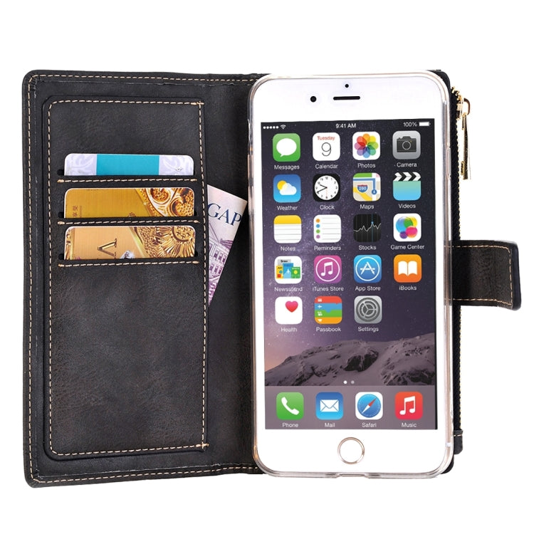 For iPhone 6 Plus & 6s Plus Retro Style Crazy Horse Texture Horizontal Flip Leather Case with Separable Back Cover & Zip Fastener & Card Slot & Wallet & Magnetic Buckle