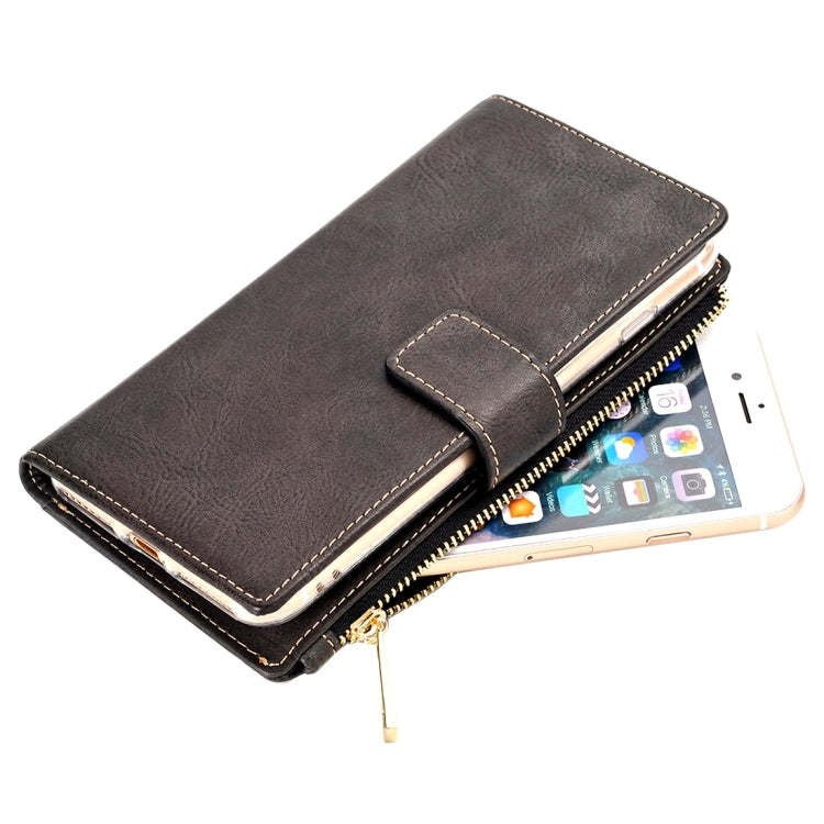 For iPhone 6 Plus & 6s Plus Retro Style Crazy Horse Texture Horizontal Flip Leather Case with Separable Back Cover & Zip Fastener & Card Slot & Wallet & Magnetic Buckle