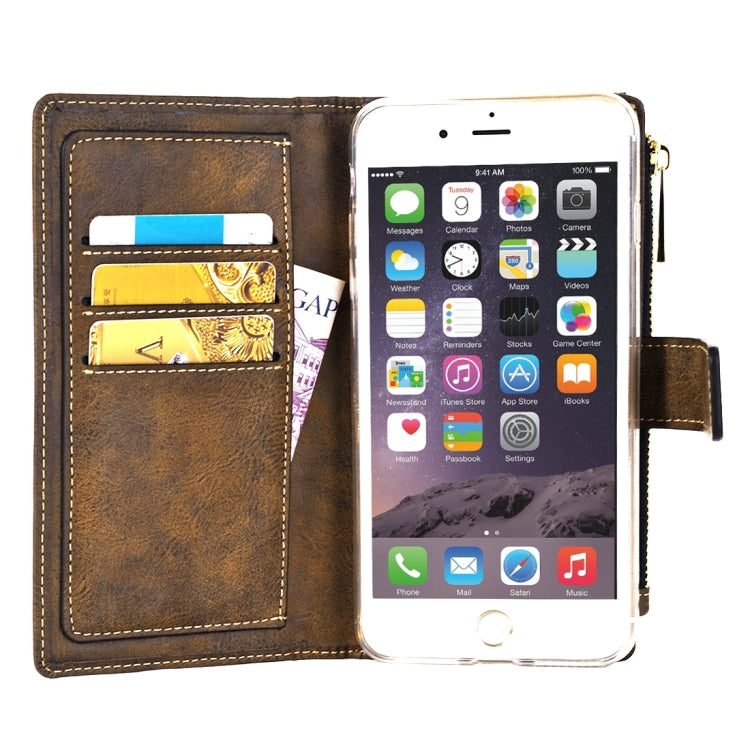 For iPhone 6 Plus & 6s Plus Retro Style Crazy Horse Texture Horizontal Flip Leather Case with Separable Back Cover & Zip Fastener & Card Slot & Wallet & Magnetic Buckle