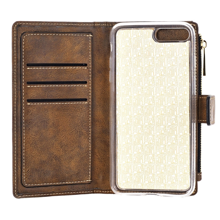 For iPhone 6 Plus & 6s Plus Retro Style Crazy Horse Texture Horizontal Flip Leather Case with Separable Back Cover & Zip Fastener & Card Slot & Wallet & Magnetic Buckle