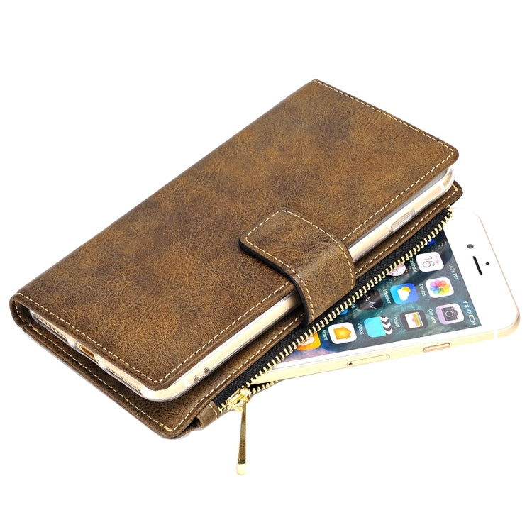 For iPhone 6 Plus & 6s Plus Retro Style Crazy Horse Texture Horizontal Flip Leather Case with Separable Back Cover & Zip Fastener & Card Slot & Wallet & Magnetic Buckle