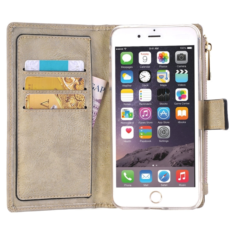 For iPhone 6 Plus & 6s Plus Retro Style Crazy Horse Texture Horizontal Flip Leather Case with Separable Back Cover & Zip Fastener & Card Slot & Wallet & Magnetic Buckle