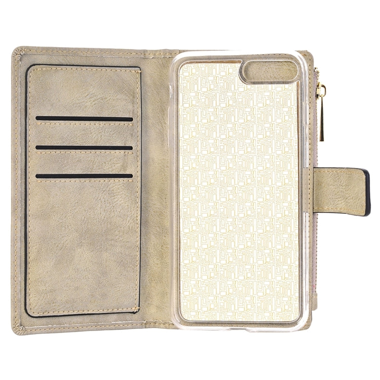 For iPhone 6 Plus & 6s Plus Retro Style Crazy Horse Texture Horizontal Flip Leather Case with Separable Back Cover & Zip Fastener & Card Slot & Wallet & Magnetic Buckle
