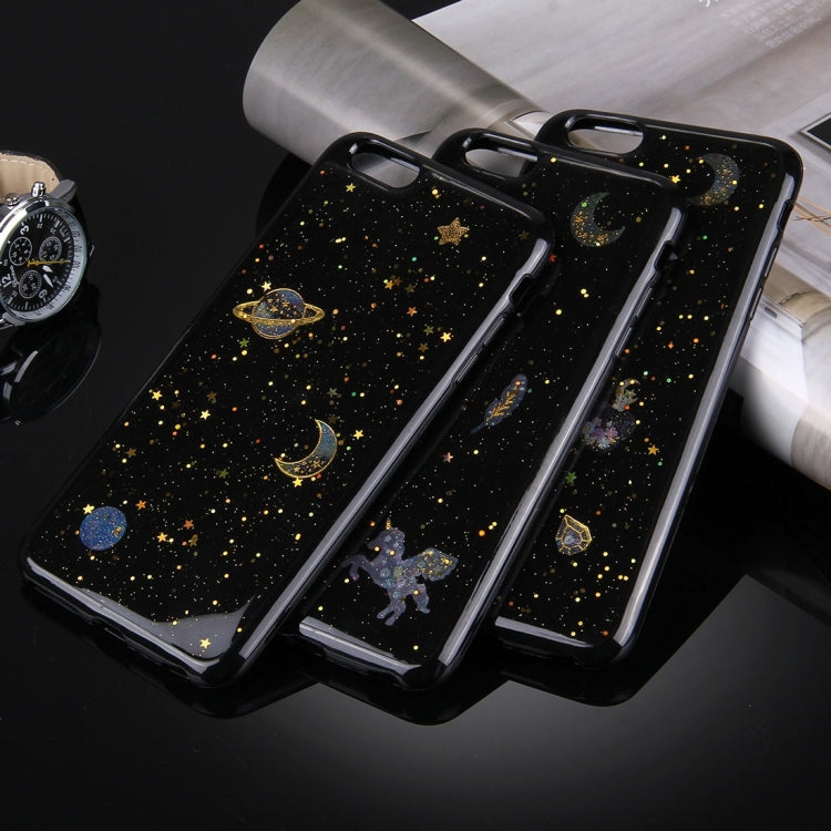 For iPhone 6 Plus & 6s Plus Flash Powder Twinkling NightSky First Quarter Moon Pattern Soft TPU Protective Case