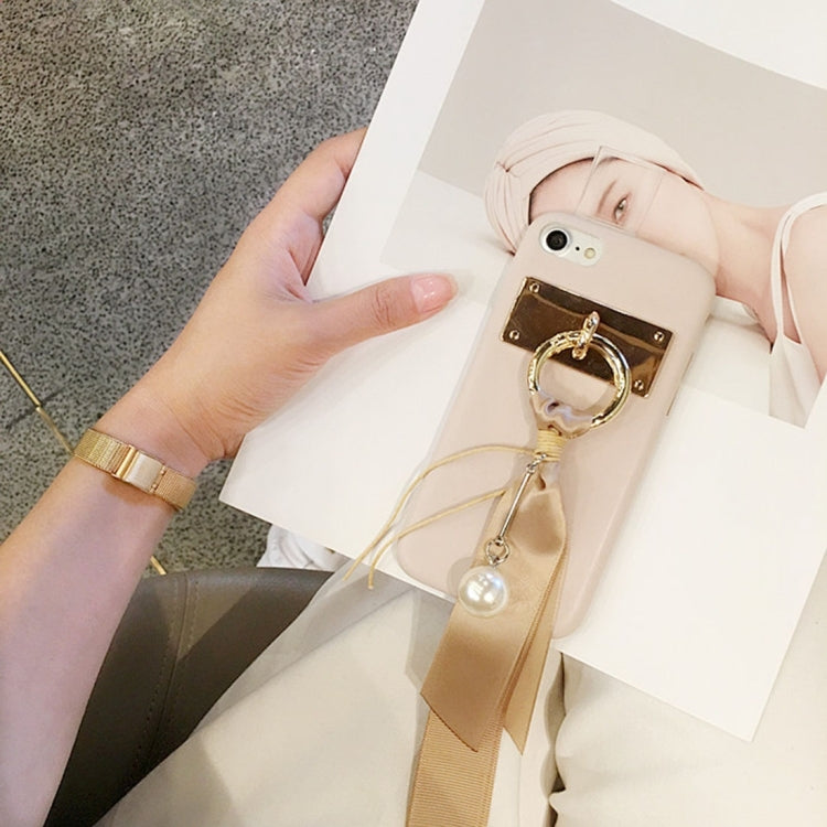 For iPhone 6 Plus & 6s Plus Fresh Style Pearl Ribbon Pendant Shockproof Protective Back Cover Case