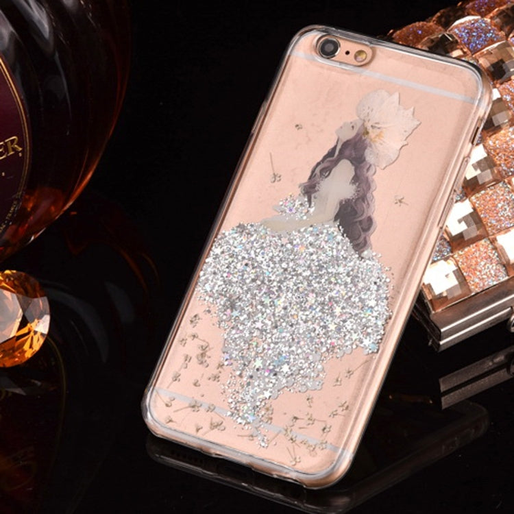 For iPhone 6 Plus & 6s Plus Epoxy Dripping Pressed Real Dried Flower Glitter Powder Mermaid Soft TPU Protective Case Back Cover