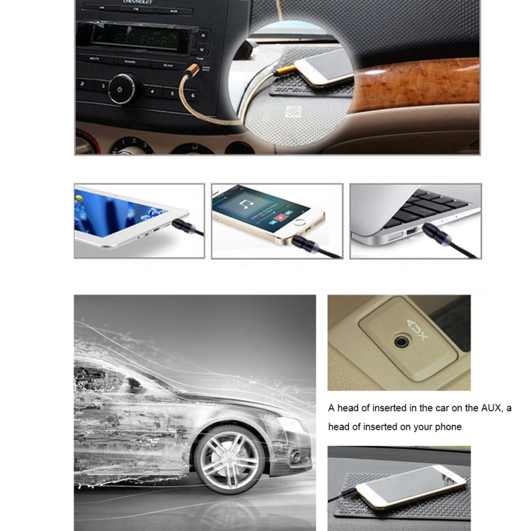 Woven Style Metal Head 3.5mm Male to Male Plug Jack Stereo Audio AUX Cable for iPhone, iPad, Samsung, iPod Laptop, MP3, Length: 1m