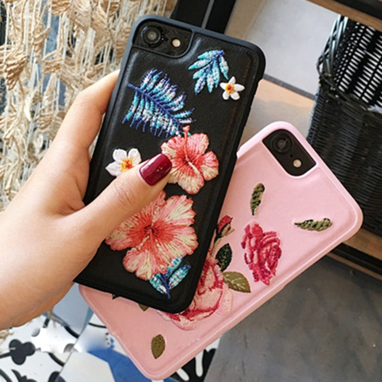 For iPhone 6 Plus & 6s Plus Embroidery Flowers Protective Back Cover Case