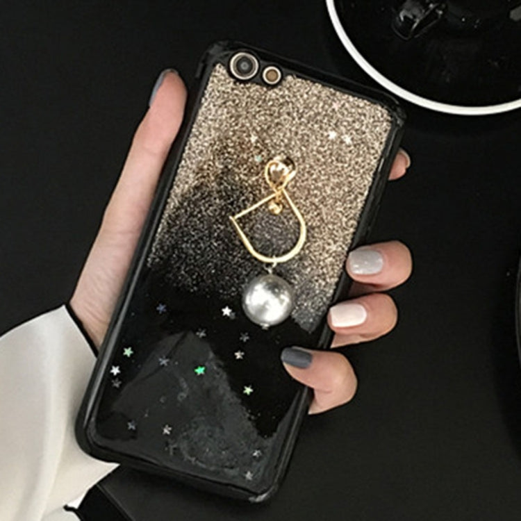 For iPhone 6 Plus & 6s Plus Gold Glitter Powder Full Coverage Protective Back Cover Soft Case with Pearl Pendant