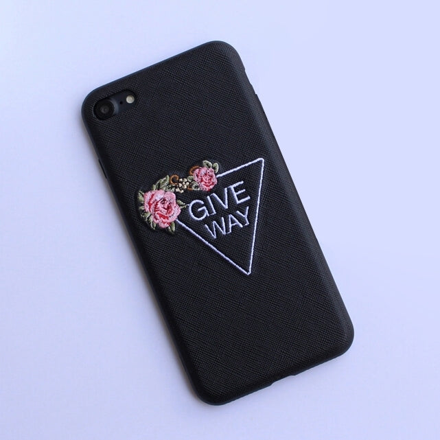 For iPhone 6 Plus & 6s Plus Embroidery Flower Pattern PU + TPU + PC Material Protective Back Cover Case (Black)