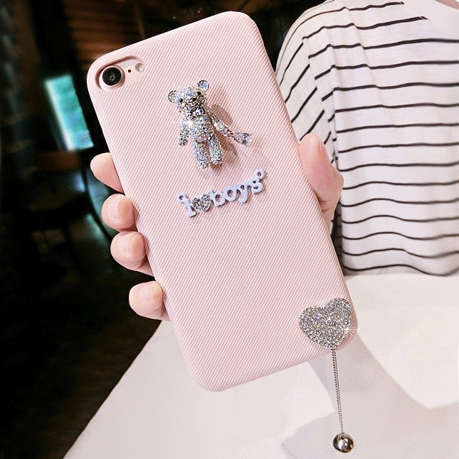 For iPhone 6 Plus & 6s Plus Diamond Bear Love Pendant Protective Case Back Cover