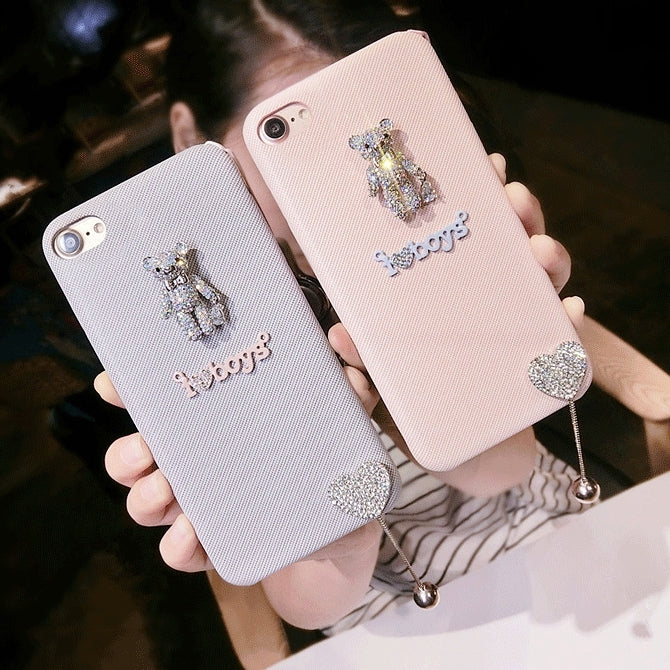 For iPhone 6 Plus & 6s Plus Diamond Bear Love Pendant Protective Case Back Cover