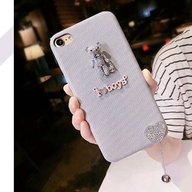 For iPhone 6 Plus & 6s Plus Diamond Bear Love Pendant Protective Case Back Cover