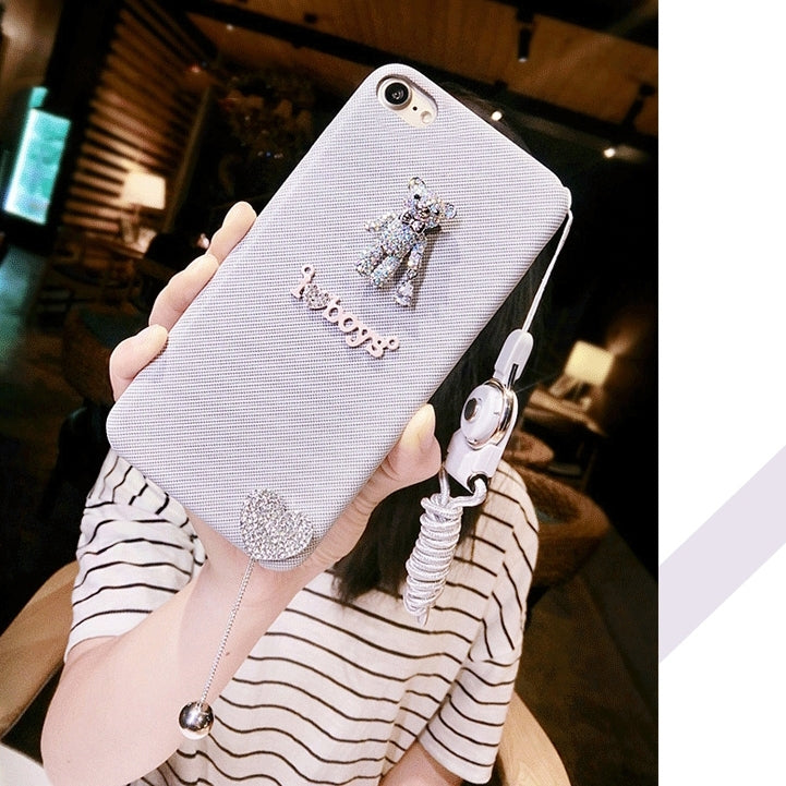 For iPhone 6 Plus & 6s Plus Diamond Bear Love Pendant Protective Case Back Cover