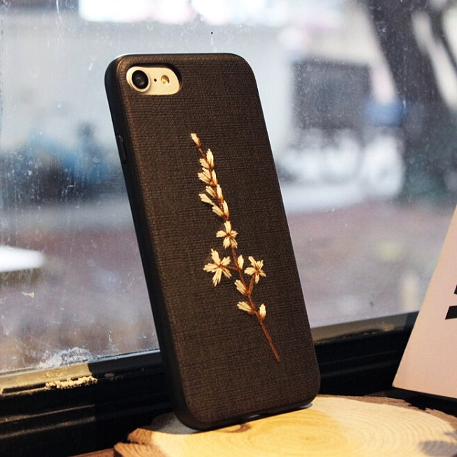 For iPhone 6 Plus & 6s Plus Retro Fashion Embroidery Flower Plant Pattern Protective Back Cover Case