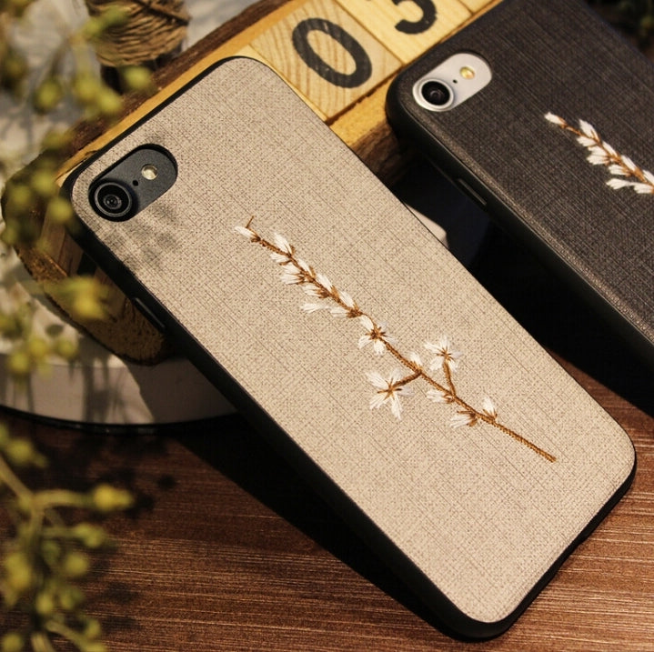 For iPhone 6 Plus & 6s Plus Retro Fashion Embroidery Flower Plant Pattern Protective Back Cover Case