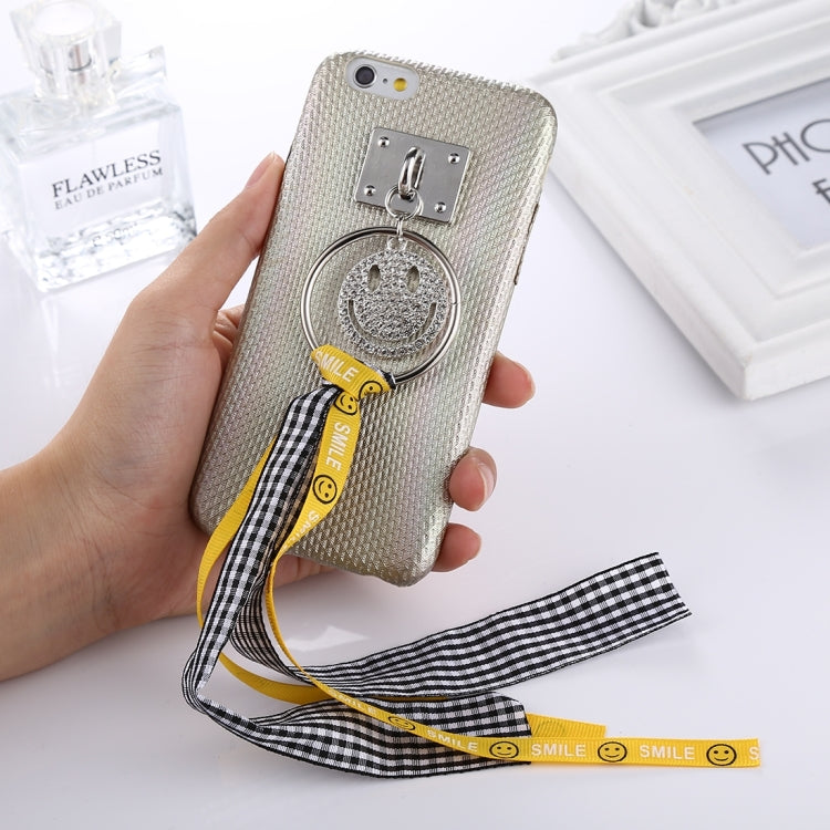 For iPhone 6 Plus & 6s Plus Diamond Smiling Face Pattern Ribbon Ring Pendant Protective Back Cover Case