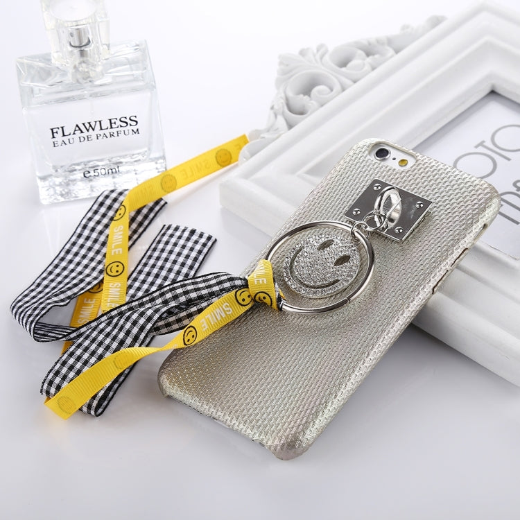 For iPhone 6 Plus & 6s Plus Diamond Smiling Face Pattern Ribbon Ring Pendant Protective Back Cover Case