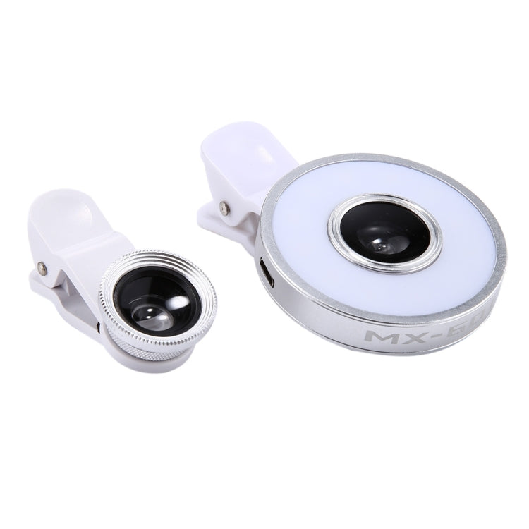 MEIIGOO 5 in 1 Ring Holder + Wireless Earphone + 180 Degree Fish Eye Lens + 0.65X Wide Angle Lens + 10x Macro Lens Kit with Rechargeable 12 LED Flash Light & Clip, Lens Random Color Delivery