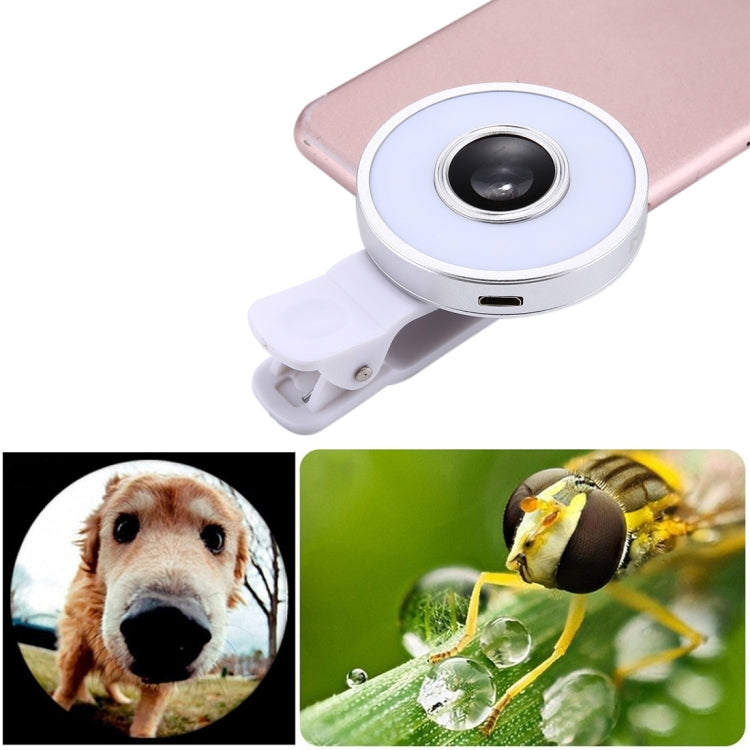 MEIIGOO 5 in 1 Ring Holder + Wireless Earphone + 180 Degree Fish Eye Lens + 0.65X Wide Angle Lens + 10x Macro Lens Kit with Rechargeable 12 LED Flash Light & Clip, Lens Random Color Delivery