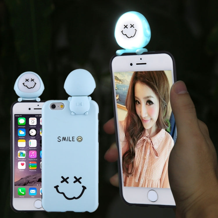 For iPhone 6 Plus & 6s Plus Cute 3D Dolls Smiling Face Pattern Self-timer Fill Light IMD Protective Back Cover Case with 27cm USB Cable (Blue)