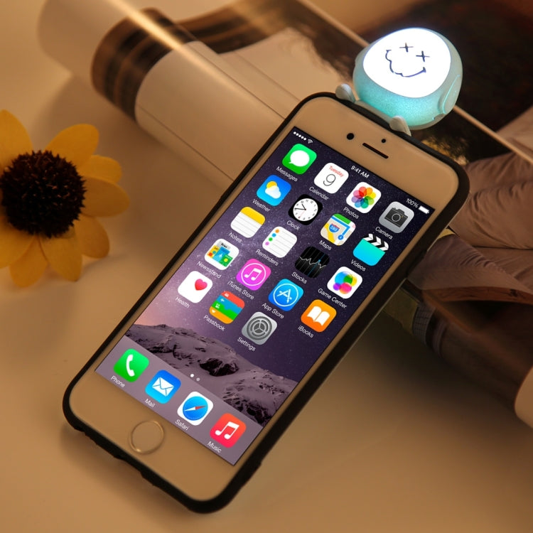 For iPhone 6 Plus & 6s Plus Cute 3D Dolls Smiling Face Pattern Self-timer Fill Light IMD Protective Back Cover Case with 27cm USB Cable (Blue)