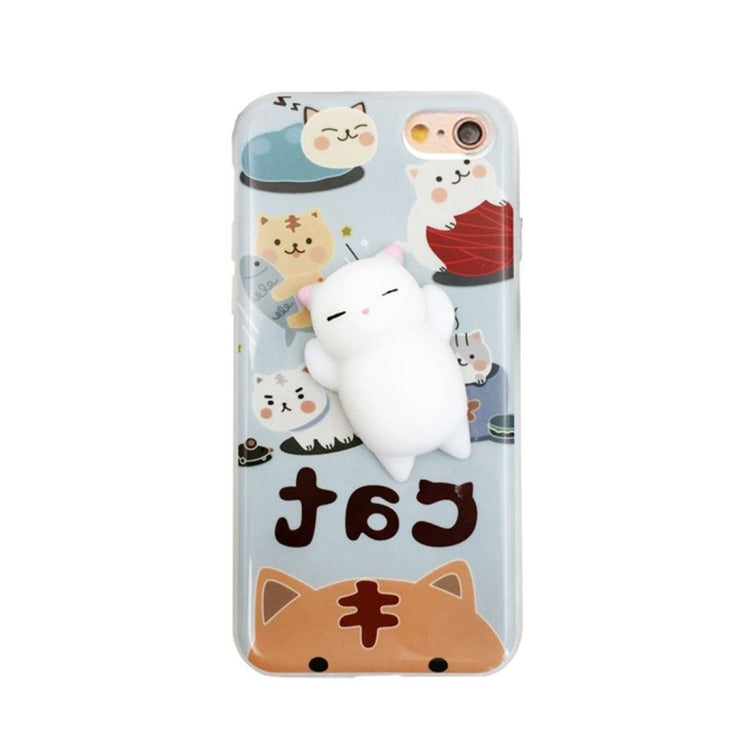 For iPhone 6 Plus & 6s Plus Light Blue Background 3D Lovely Cat Cartoon Pattern Squeeze Relief IMD Workmanship Squishy Dropproof Protective Back Cover Case